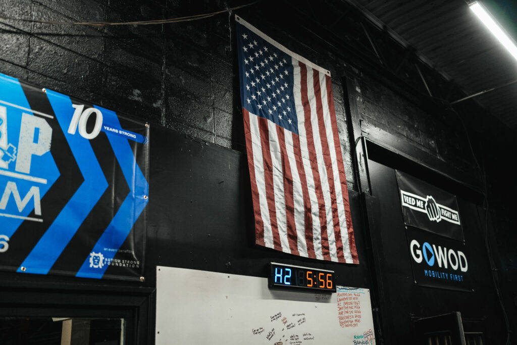 Picture of the American flag in the gym